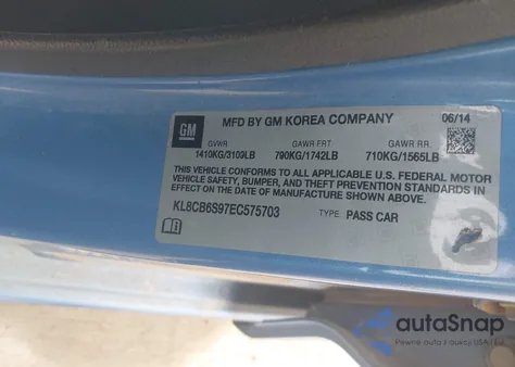 2014 Chevrolet Spark Ls Auto from USA, damaged, VIN KL8CB6S97EC575703